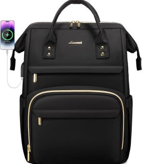 LOVEVOOK Laptop Backpack,15.6 Inch Professional Womens Purse Computer Bag Nurse Teacher Backpack,Waterproof College Work Bags Carry on Travel Back Pack with USB Port,Black
