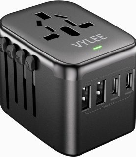 Universal International Power Travel Plug Adapter, 5 in 1 European Travel Plug Adapter W/ 3.5A 2xUSB-A and 2xUSB C Wall Charger and Worldwide AC Outlet for Europe USA UK AUS Asia (Black Grey)